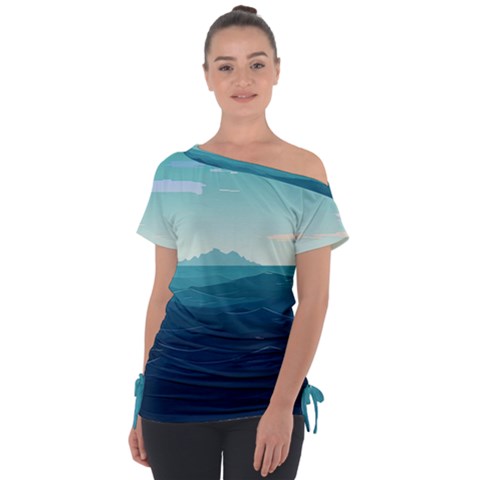 Ai Generated Ocean Waves Sea Water Nautical Off Shoulder Tie-up Tee by Pakemis