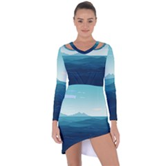 Ai Generated Ocean Waves Sea Water Nautical Asymmetric Cut-out Shift Dress by Pakemis