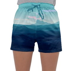 Ai Generated Ocean Waves Sea Water Nautical Sleepwear Shorts by Pakemis