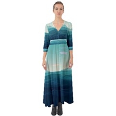 Ai Generated Ocean Waves Sea Water Nautical Button Up Boho Maxi Dress by Pakemis