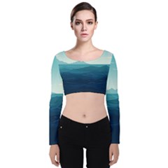 Ai Generated Ocean Waves Sea Water Nautical Velvet Long Sleeve Crop Top by Pakemis