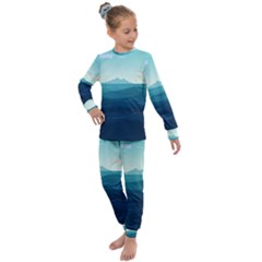 Ai Generated Ocean Waves Sea Water Nautical Kids  Long Sleeve Set  by Pakemis