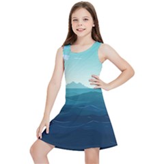 Ai Generated Ocean Waves Sea Water Nautical Kids  Lightweight Sleeveless Dress by Pakemis