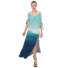 Ai Generated Ocean Waves Sea Water Nautical Maxi Chiffon Cover Up Dress by Pakemis