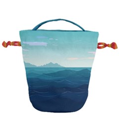 Ai Generated Ocean Waves Sea Water Nautical Drawstring Bucket Bag by Pakemis