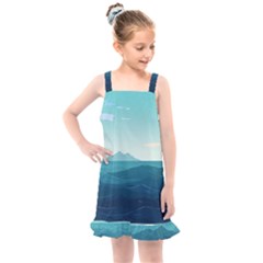 Ai Generated Ocean Waves Sea Water Nautical Kids  Overall Dress by Pakemis