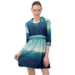 Ai Generated Ocean Waves Sea Water Nautical Mini Skater Shirt Dress by Pakemis