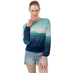 Ai Generated Ocean Waves Sea Water Nautical Banded Bottom Chiffon Top by Pakemis