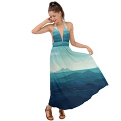 Ai Generated Ocean Waves Sea Water Nautical Backless Maxi Beach Dress by Pakemis