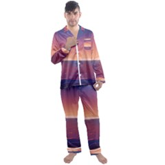 Sunset Ocean Beach Water Tropical Island Vacation Nature Men s Long Sleeve Satin Pajamas Set by Pakemis