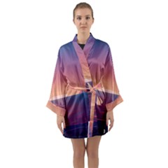 Sunset Ocean Beach Water Tropical Island Vacation Nature Long Sleeve Satin Kimono by Pakemis