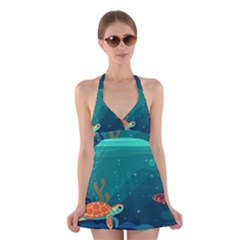 Ai Generated Ocean Sea Fish Aquatic Water Nature 5 Halter Dress Swimsuit  by Pakemis