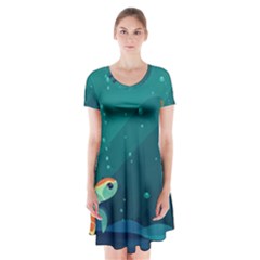 Ai Generated Ocean Sea Fish Aquatic Water Nature 5 Short Sleeve V-neck Flare Dress by Pakemis