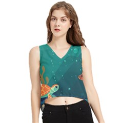 Ai Generated Ocean Sea Fish Aquatic Water Nature 5 V-neck Cropped Tank Top by Pakemis