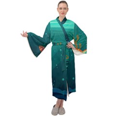 Ai Generated Ocean Sea Fish Aquatic Water Nature 5 Maxi Velvet Kimono by Pakemis