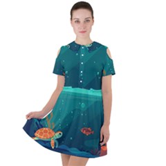 Ai Generated Ocean Sea Fish Aquatic Water Nature 5 Short Sleeve Shoulder Cut Out Dress  by Pakemis