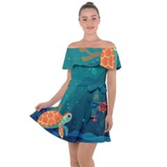 Ai Generated Ocean Sea Fish Aquatic Water Nature 5 Off Shoulder Velour Dress by Pakemis