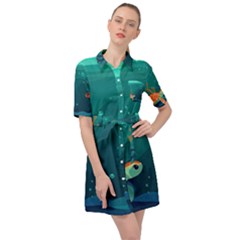 Ai Generated Ocean Sea Fish Aquatic Water Nature 5 Belted Shirt Dress by Pakemis