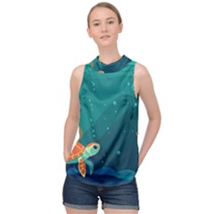 Ai Generated Ocean Sea Fish Aquatic Water Nature 5 High Neck Satin Top by Pakemis