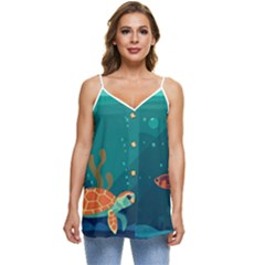 Ai Generated Ocean Sea Fish Aquatic Water Nature 5 Casual Spaghetti Strap Chiffon Top by Pakemis