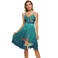 Ai Generated Ocean Sea Fish Aquatic Water Nature 5 Sleeveless Tie Front Chiffon Dress by Pakemis