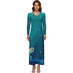 Ai Generated Ocean Sea Fish Aquatic Water Nature 5 Long Sleeve Longline Maxi Dress by Pakemis