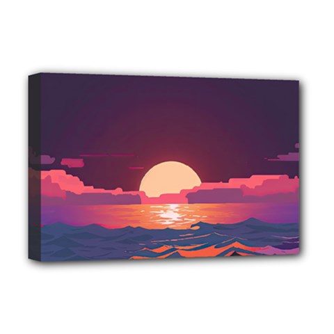 Sunset Ocean Beach Water Tropical Island Vacation 5 Deluxe Canvas 18  X 12  (stretched) by Pakemis