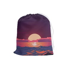 Sunset Ocean Beach Water Tropical Island Vacation 5 Drawstring Pouch (large) by Pakemis