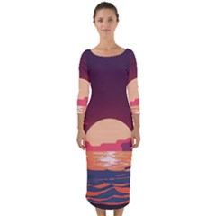 Sunset Ocean Beach Water Tropical Island Vacation 5 Quarter Sleeve Midi Bodycon Dress by Pakemis