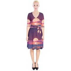 Sunset Ocean Beach Water Tropical Island Vacation 5 Wrap Up Cocktail Dress by Pakemis