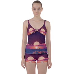 Sunset Ocean Beach Water Tropical Island Vacation 5 Tie Front Two Piece Tankini by Pakemis