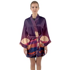 Sunset Ocean Beach Water Tropical Island Vacation 5 Long Sleeve Satin Kimono by Pakemis