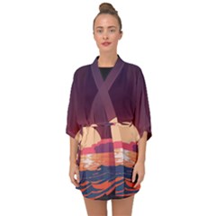 Sunset Ocean Beach Water Tropical Island Vacation 5 Half Sleeve Chiffon Kimono by Pakemis