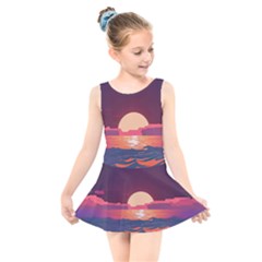 Sunset Ocean Beach Water Tropical Island Vacation 5 Kids  Skater Dress Swimsuit by Pakemis