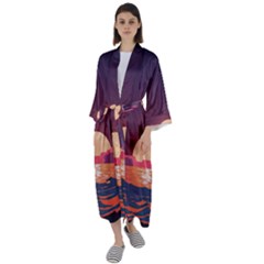 Sunset Ocean Beach Water Tropical Island Vacation 5 Maxi Satin Kimono by Pakemis