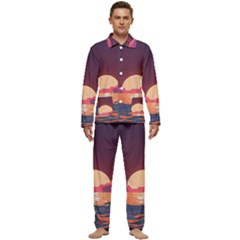 Sunset Ocean Beach Water Tropical Island Vacation 5 Men s Long Sleeve Velvet Pocket Pajamas Set by Pakemis