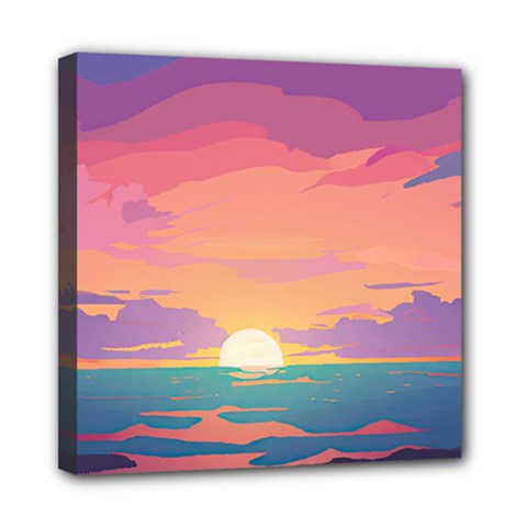 Sunset Ocean Beach Water Tropical Island Vacation 4 Mini Canvas 8  X 8  (stretched) by Pakemis