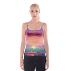 Sunset Ocean Beach Water Tropical Island Vacation 4 Spaghetti Strap Top by Pakemis