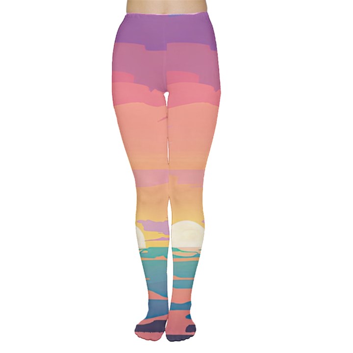 Sunset Ocean Beach Water Tropical Island Vacation 4 Tights