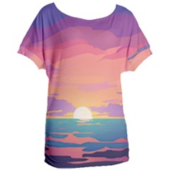 Sunset Ocean Beach Water Tropical Island Vacation 4 Women s Oversized Tee by Pakemis