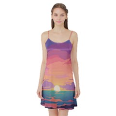 Sunset Ocean Beach Water Tropical Island Vacation 4 Satin Night Slip by Pakemis