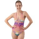 Sunset Ocean Beach Water Tropical Island Vacation 4 Halter Cut-Out One Piece Swimsuit View1