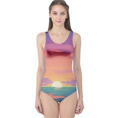 Sunset Ocean Beach Water Tropical Island Vacation 4 One Piece Swimsuit by Pakemis