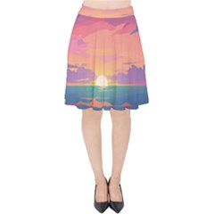 Sunset Ocean Beach Water Tropical Island Vacation 4 Velvet High Waist Skirt by Pakemis