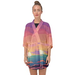 Sunset Ocean Beach Water Tropical Island Vacation 4 Half Sleeve Chiffon Kimono by Pakemis