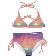 Sunset Ocean Beach Water Tropical Island Vacation 4 Kids  Classic Bikini Set by Pakemis