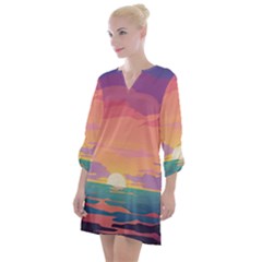 Sunset Ocean Beach Water Tropical Island Vacation 4 Open Neck Shift Dress by Pakemis