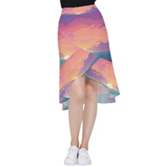 Sunset Ocean Beach Water Tropical Island Vacation 4 Frill Hi Low Chiffon Skirt by Pakemis