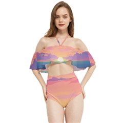 Sunset Ocean Beach Water Tropical Island Vacation 4 Halter Flowy Bikini Set  by Pakemis