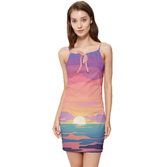 Sunset Ocean Beach Water Tropical Island Vacation 4 Summer Tie Front Dress by Pakemis